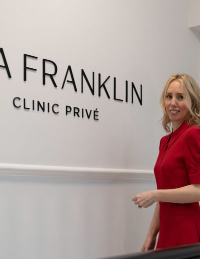 lisa franklin stands outside her skincare clinic in london during a personal brand photography shoot