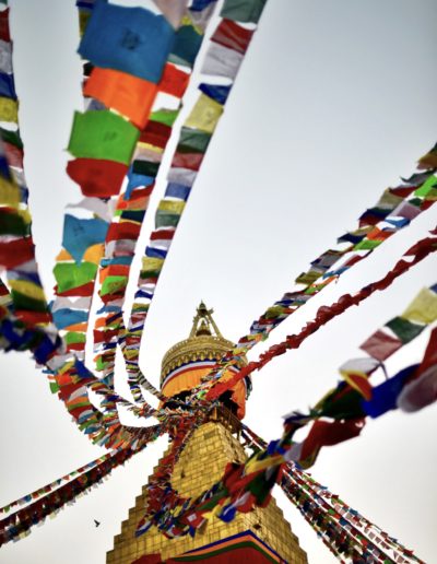 prayer flags on a temple in nepal