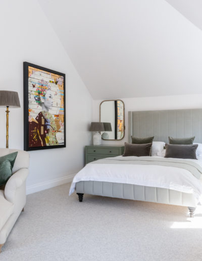 a bright bedroom styled for an interior photography shoot in surrey
