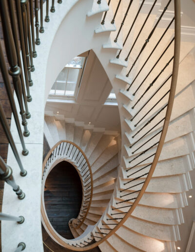 a spiral staircase photographed during an interior photography shoot in surrey