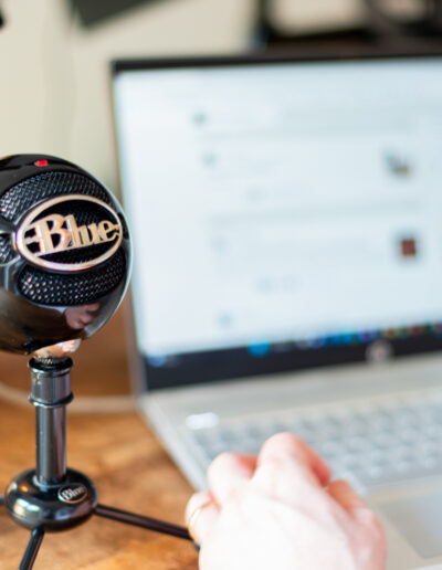 a podcast desk setup